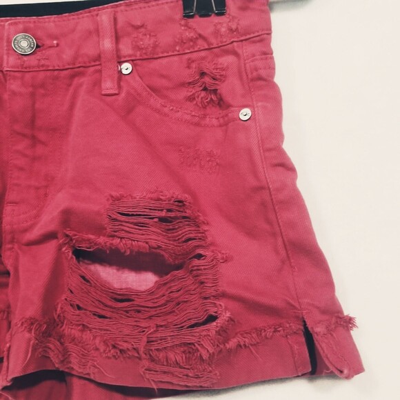 KanCan Womens XS Distressed Red Denim Shorts 3" Inseam - Picture 2 of 9